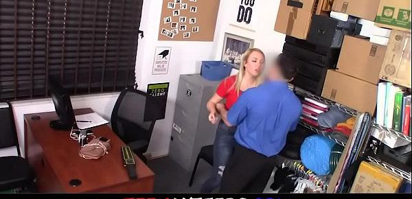  Dixie Lynn Busted by Peter Green Case No. 8938942 - Security officer strip searches blonde teen in the back office and finds hidden necklace in her pussy. As punishment, he makes her blow him then fucks her on the desk and gives her a cum facial.